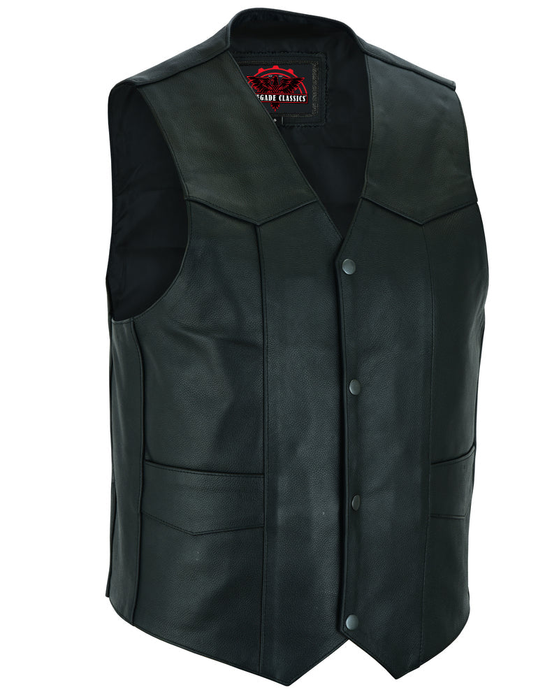Black Stone Men's  Leather Motorcycle Vest - Black