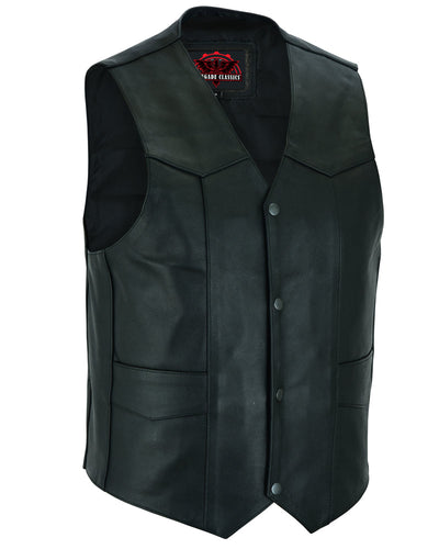 Black Stone Men's  Leather Motorcycle Vest - Black