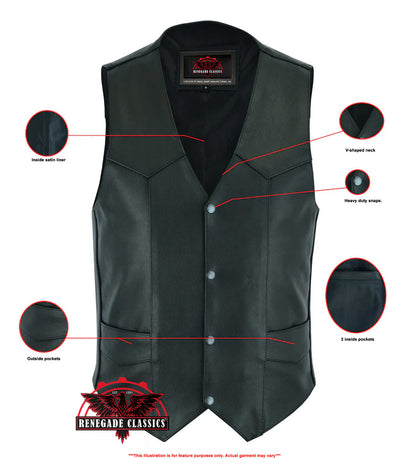 Quiet Ride Men's  Motorcycle Leather Vest - Black