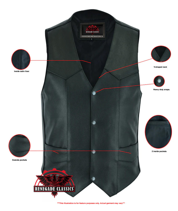 Quiet Ride Men's  Motorcycle Leather Vest - Black
