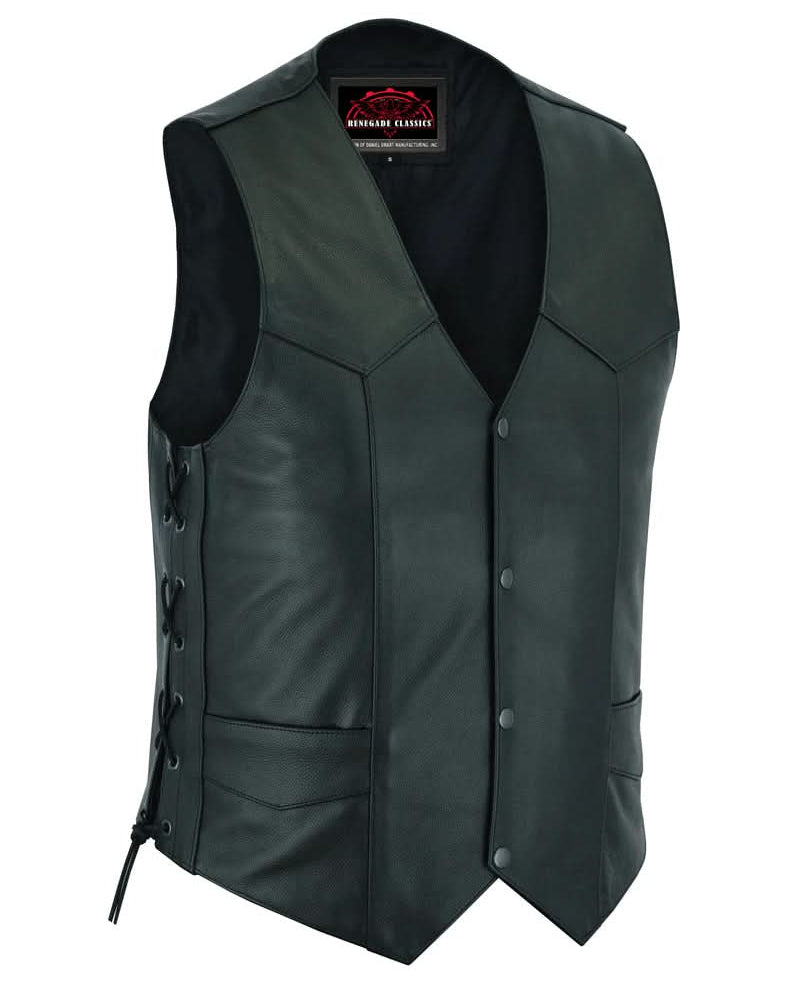 Highway Lace Men's Motorcycle Leather Vest - Black