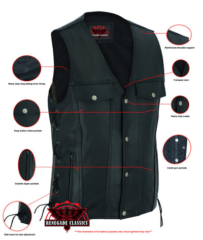 Rocker Men's Black Leather Motorcycle Vest