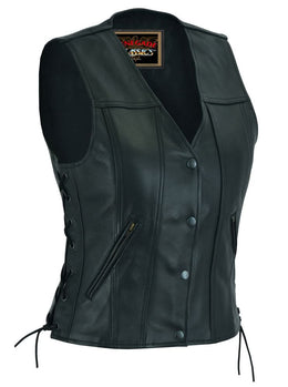 Ella Women's leather motorcycle vest - Black Women's Leather Vests Renegade Classics
