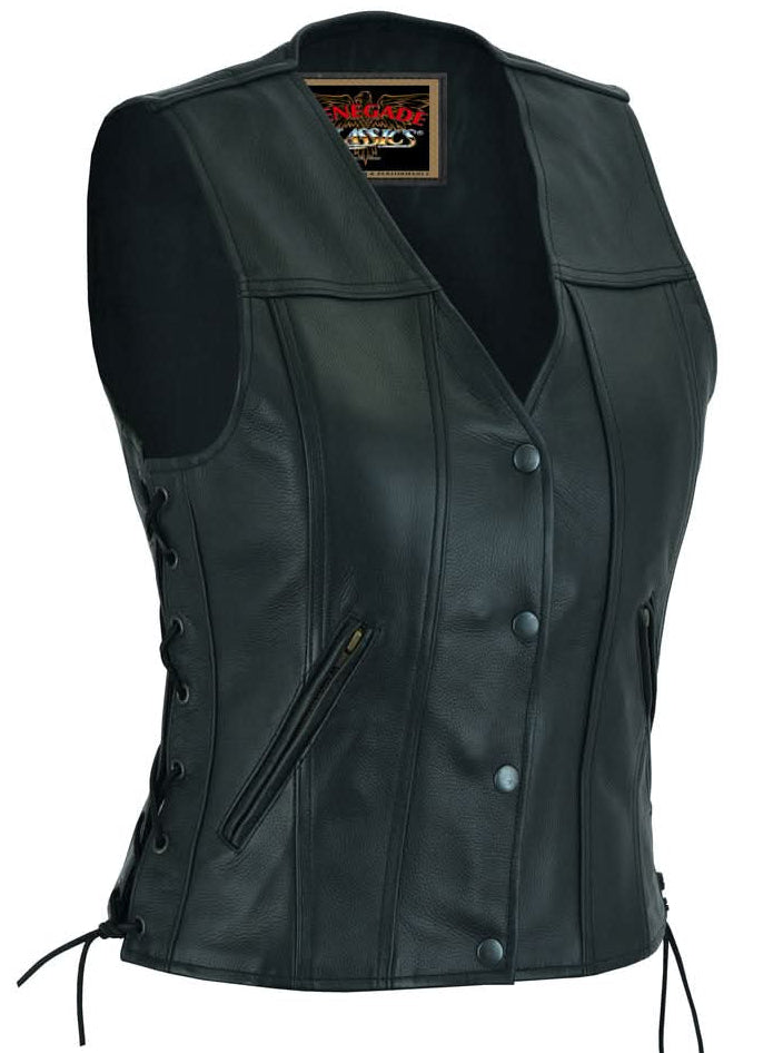 Ella Women's leather motorcycle vest - Black Women's Leather Vests Renegade Classics