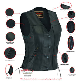 Ella Women's leather motorcycle vest - Black Women's Leather Vests Renegade Classics