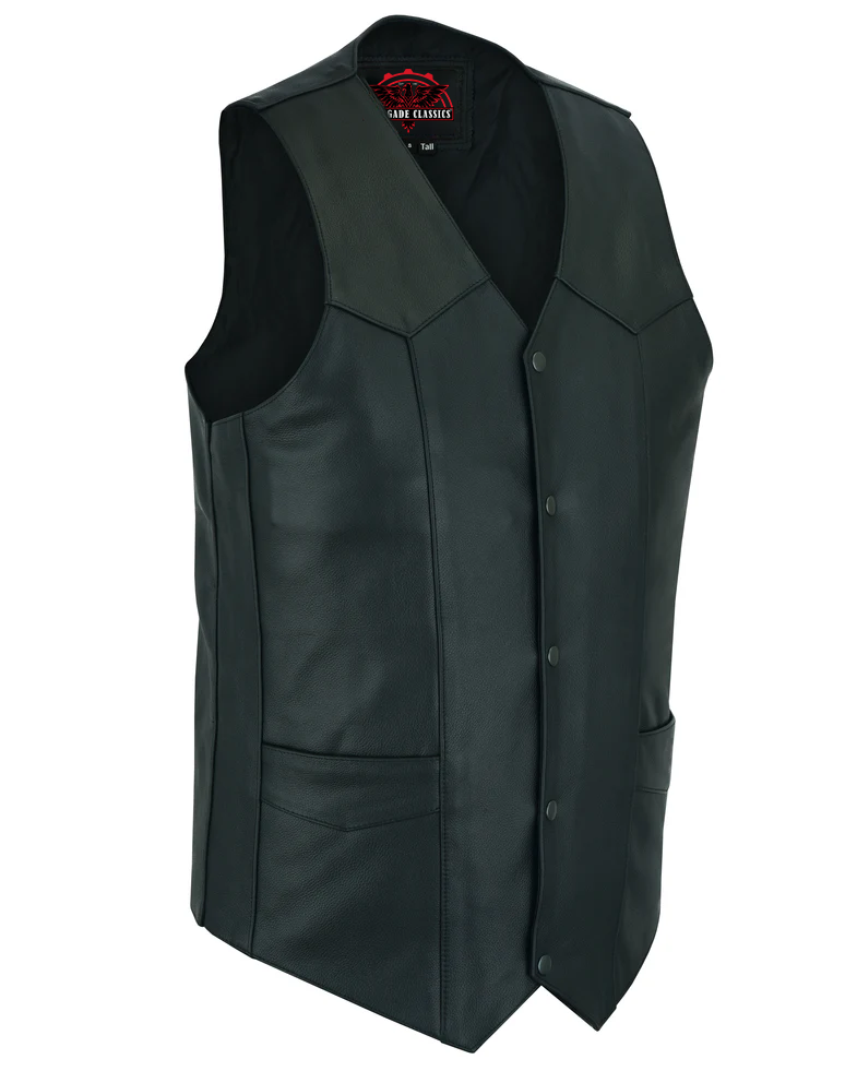 Black Hide Men's Tall  Motorcycle Leather Vest