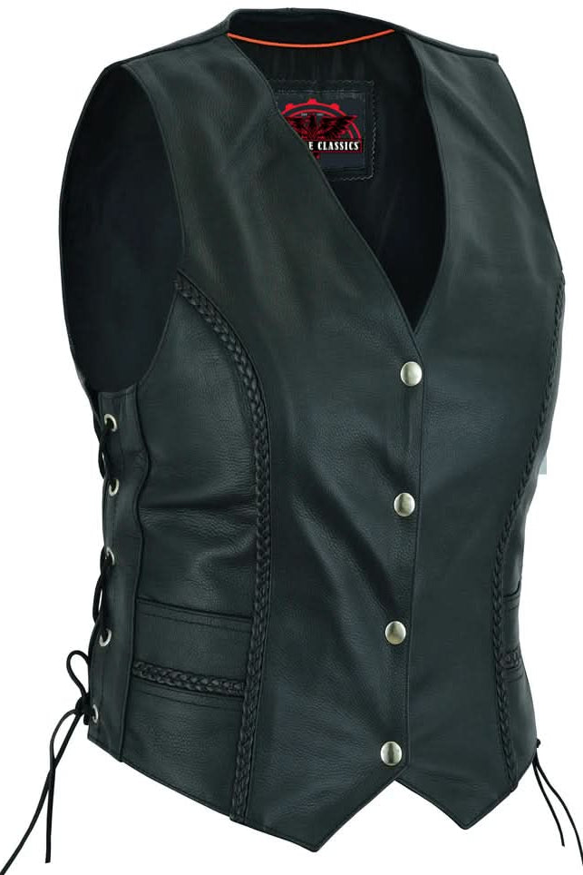 Blackthorn Women's leather motorcycle vest - Black