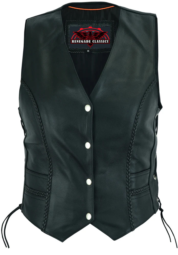 Blackthorn Women's leather motorcycle vest - Black