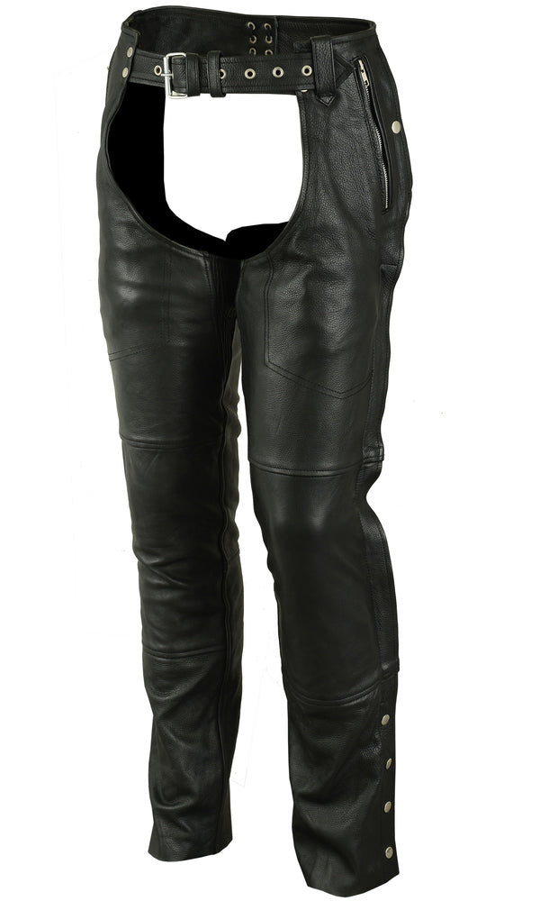 Rider Shield Black Motorcycle Leather Chaps - Black