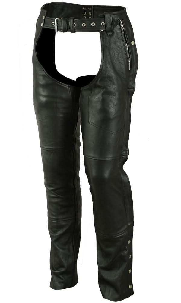 Rider Shield Black leather motorcycle chaps - Black Chaps & Pants Renegade Classics