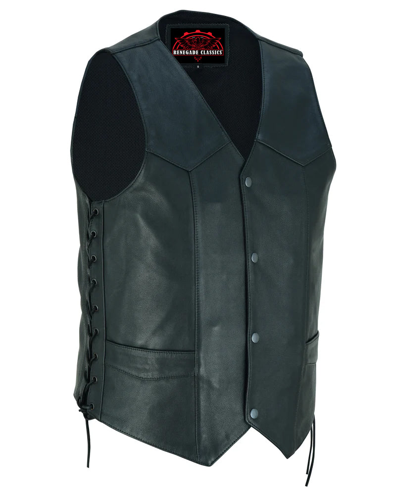 Guild Gold Men's Leather Motorcycle Vest - Black