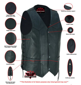 Guild Gold Men's Leather Motorcycle Vest - Black