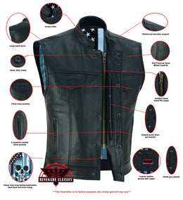 Black Rune Private Men's Black Leather Motorcycle Vest