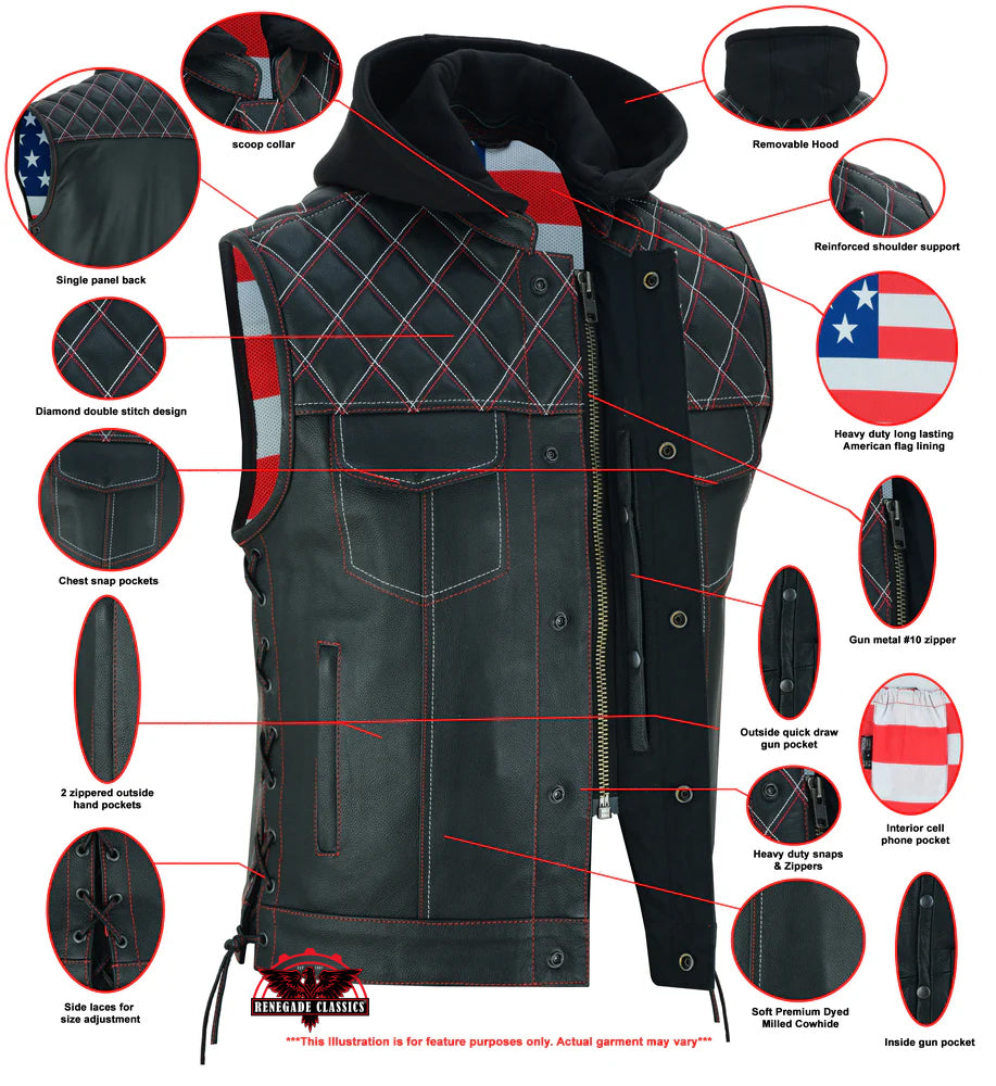 Highway Bound  Men's Leather Biker  Vest - Black