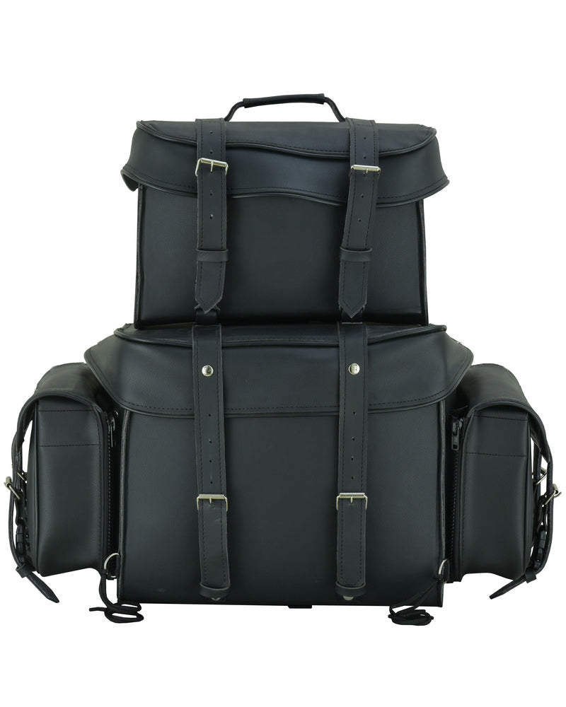 DS Leather Black PVC Large Four Piece Motorcycle Touring Tail Bag Sissy Bar Bags Renegade Classics