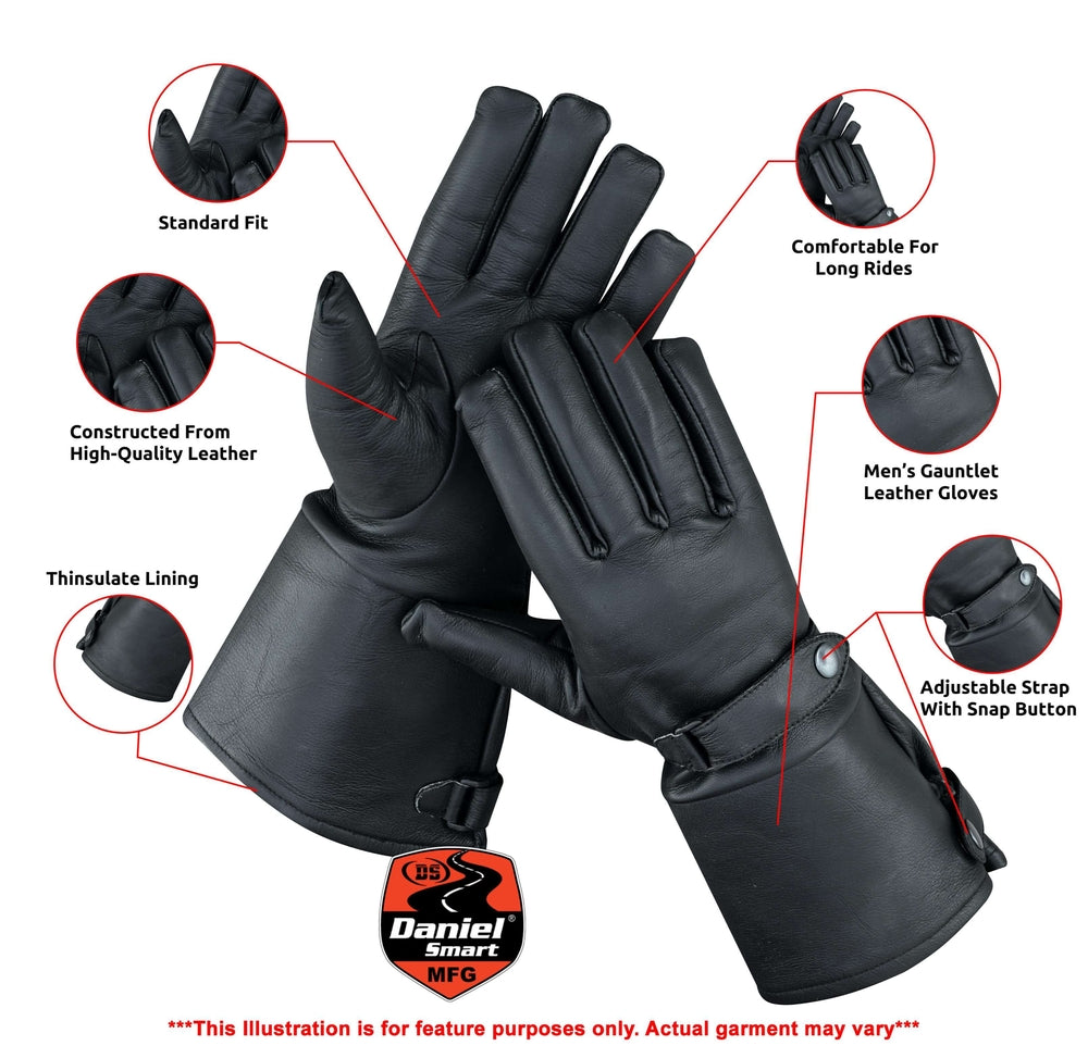 Torque Men's Storm Breaker Gauntlet Leather Gloves – Black