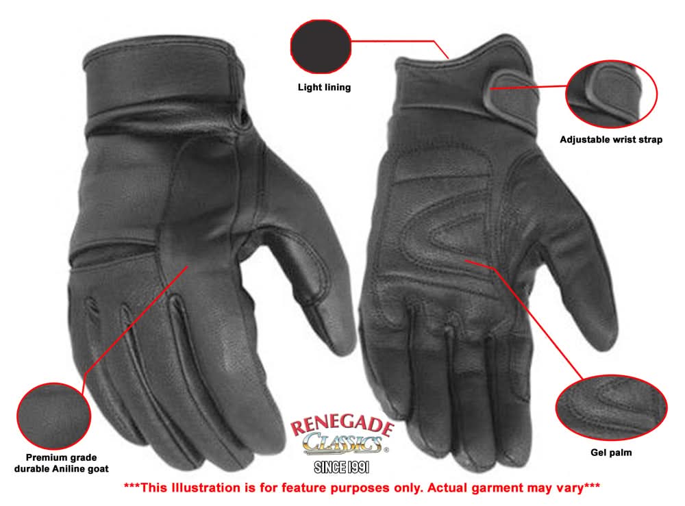 Men's Moto Pro leather motorcycle gloves -Black Men's Lightweight Gloves Renegade Classics