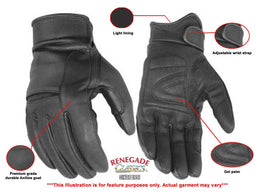 Men's Moto Pro leather motorcycle gloves -Black Men's Lightweight Gloves Renegade Classics