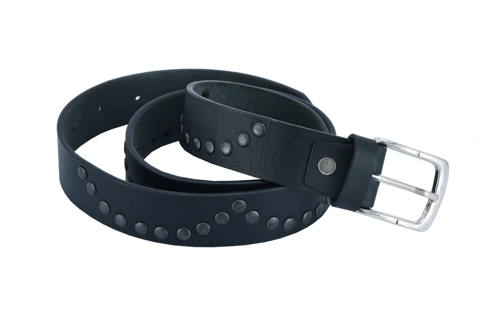 BLT Super Cool Curved Pattern Studded Leather Belt Biker Accessories Renegade Classics