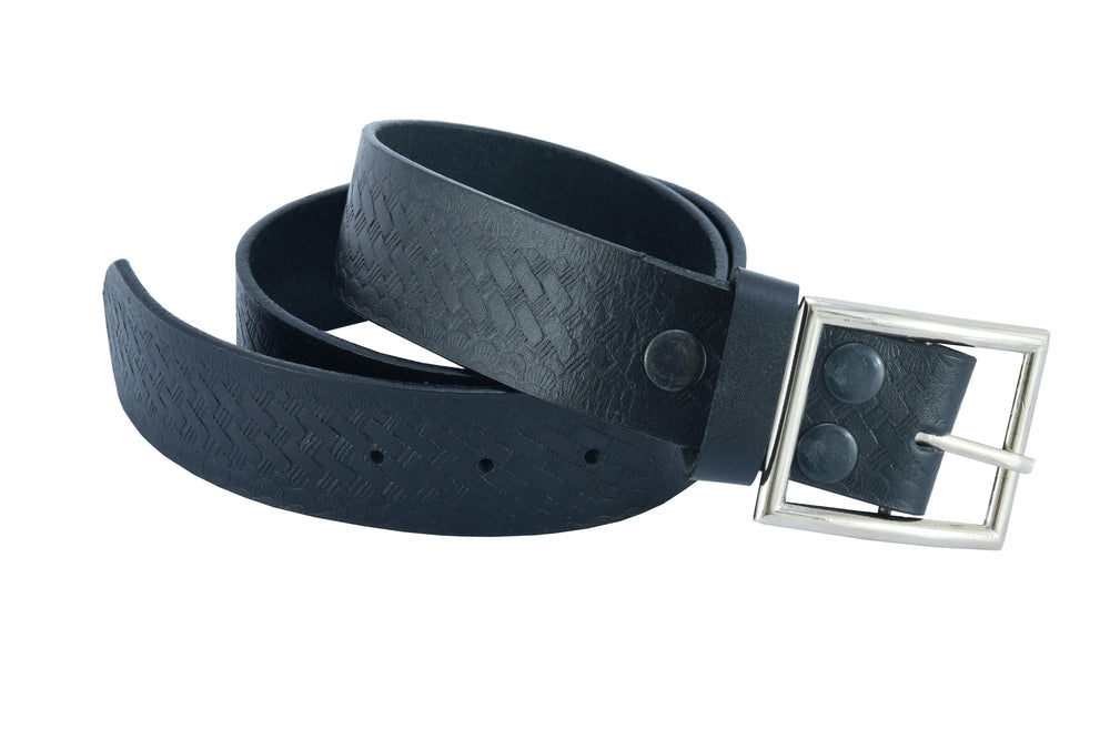 BLT Timeless Black Basket Weave Pattern Leather Belt Biker Accessories Renegade Classics
