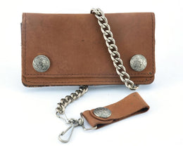 BWC231 Buffalo Nickel Snap Brown Leather Long Bi-Fold Biker Wallet Wallet Chains/Key Leash Renegade Classics