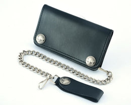 BWC232 Buffalo Nickel Snap Black Leather Long Bi-Fold Biker Wallet Wallet Chains/Key Leash Renegade Classics