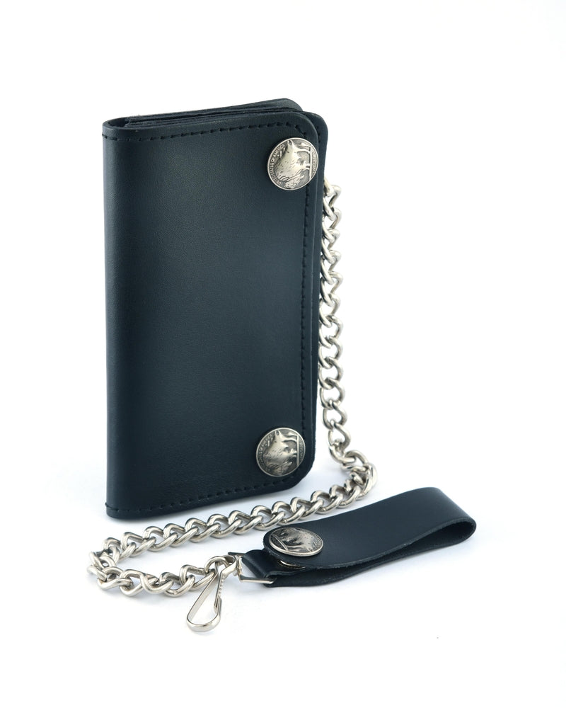 BWC232 Buffalo Nickel Snap Black Leather Long Bi-Fold Biker Wallet Wallet Chains/Key Leash Renegade Classics