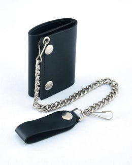 BWC235 Black Tri-Fold Genuine Leather Wallet with Chain Wallet Chains/Key Leash Renegade Classics