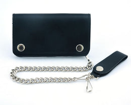 BWC237 Black Leather Long Bi-Fold Biker Chain Wallet Wallet Chains/Key Leash Renegade Classics