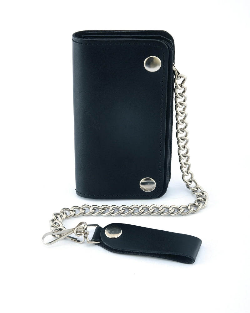 BWC237 Black Leather Long Bi-Fold Biker Chain Wallet Wallet Chains/Key Leash Renegade Classics