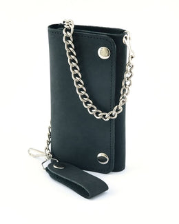 BWC238 Matte Black Biker Leather Wallet with Chain Wallet Chains/Key Leash Renegade Classics
