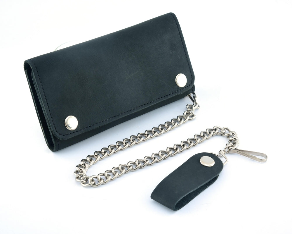 BWC238 Matte Black Biker Leather Wallet with Chain Wallet Chains/Key Leash Renegade Classics