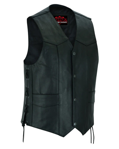 ThunderLace Men's Leather Biker Vest- Black