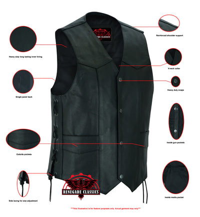 ThunderLace Men's Leather Biker Vest- Black