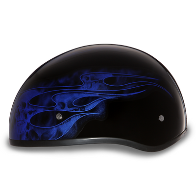 DOT Approved Daytona Motorcycle Half Face Helmet - Skull Cap Graphics for Men & Women, Scooters, ATVs, UTVs & Choppers - W/ Skull Flames Blue