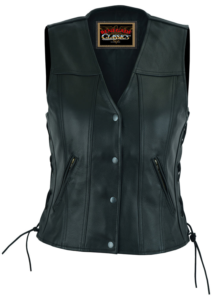 Ella Women's leather motorcycle vest - Black Women's Leather Vests Renegade Classics