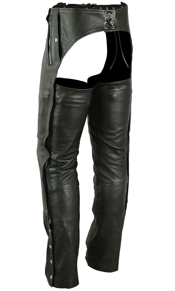 Rider Shield Black leather motorcycle chaps - Black Chaps & Pants Renegade Classics