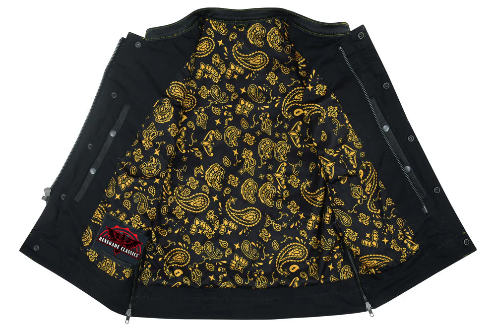 Gold Thread Black Leather Motorcycle Vest