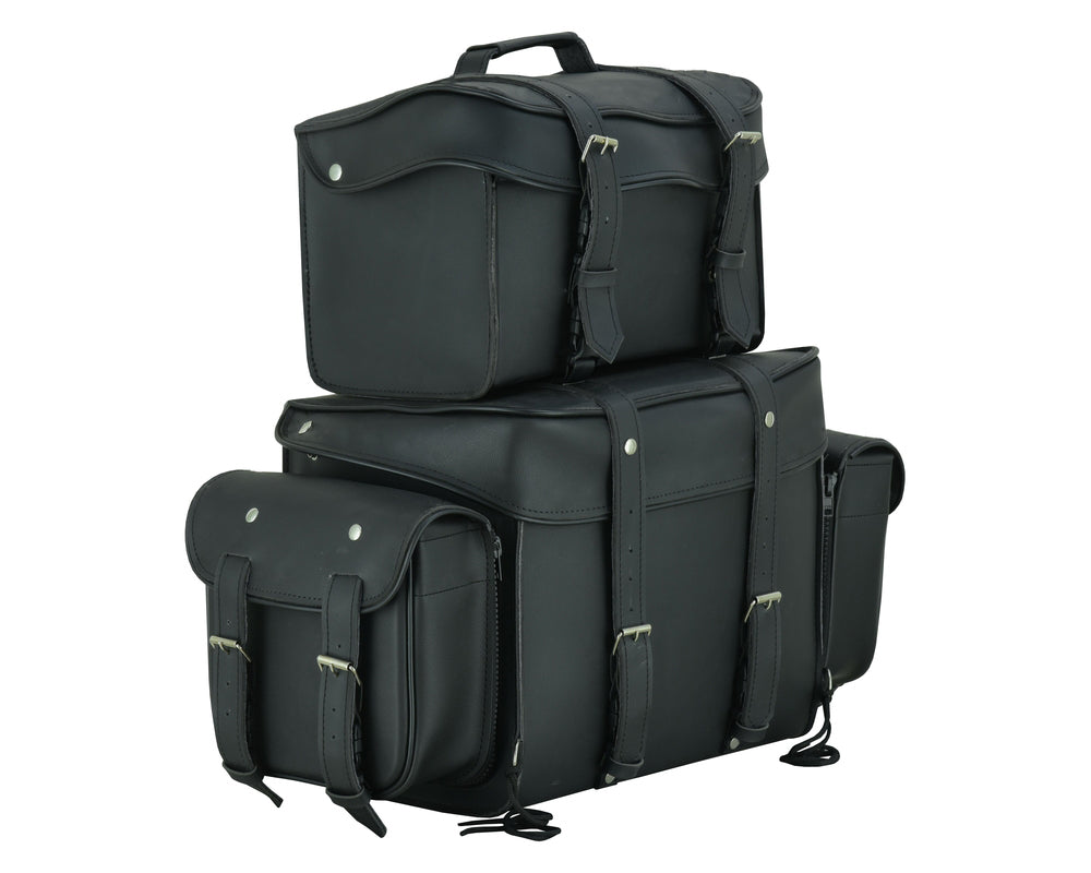 DS Leather Black PVC Large Four Piece Motorcycle Touring Tail Bag Sissy Bar Bags Renegade Classics