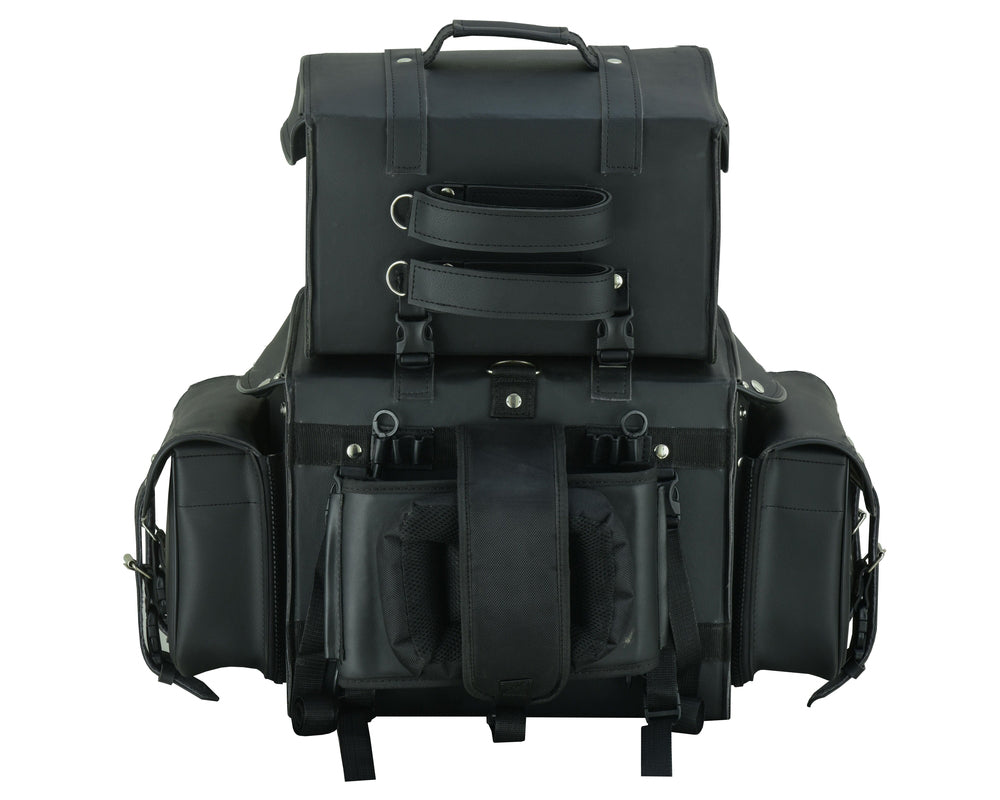 DS Leather Black PVC Large Four Piece Motorcycle Touring Tail Bag Sissy Bar Bags Renegade Classics