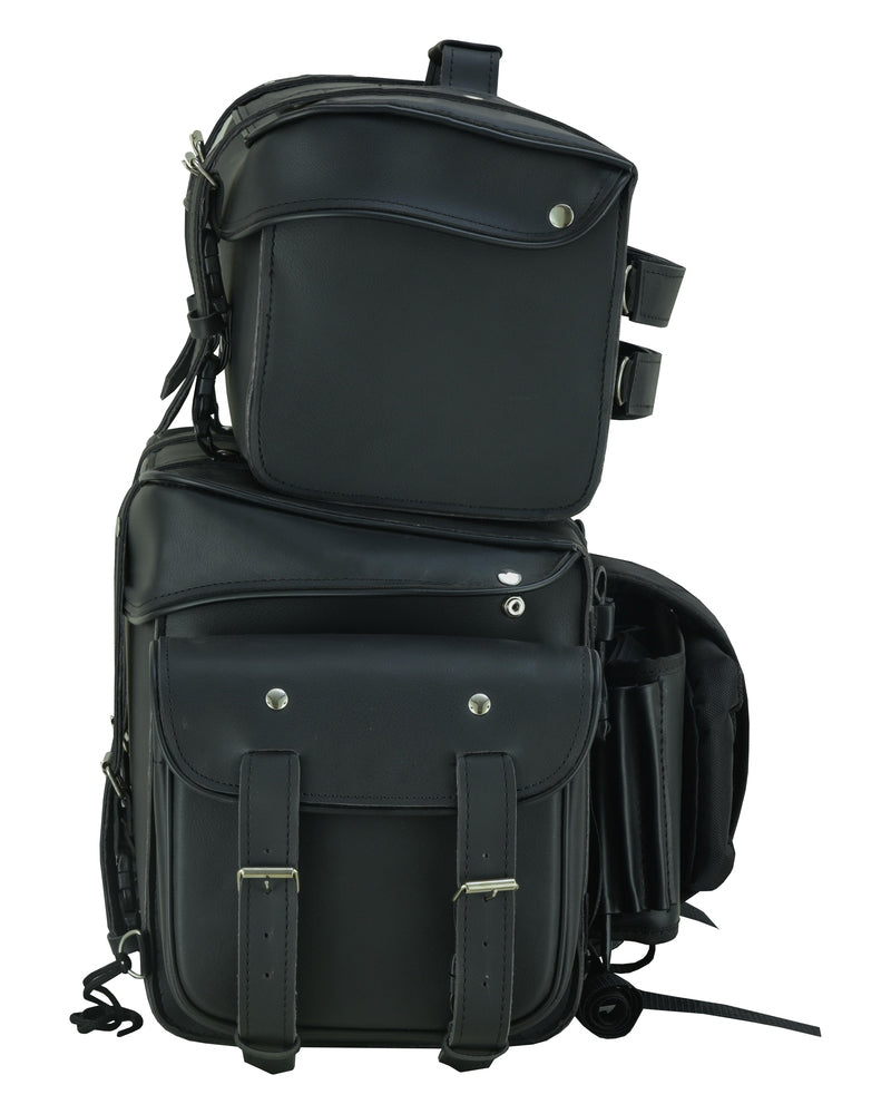 DS Leather Black PVC Large Four Piece Motorcycle Touring Tail Bag Sissy Bar Bags Renegade Classics