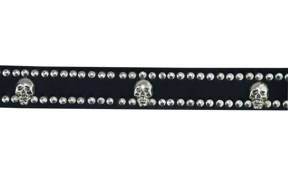 BLT Black Leather Belt with Silver Studs and Skulls Biker Accessories Renegade Classics