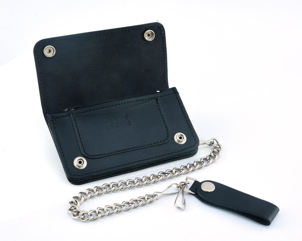 BWC237 Black Leather Long Bi-Fold Biker Chain Wallet Wallet Chains/Key Leash Renegade Classics