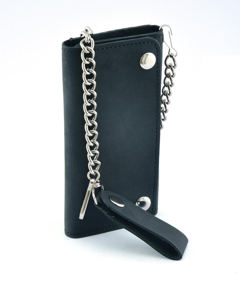 BWC238 Matte Black Biker Leather Wallet with Chain Wallet Chains/Key Leash Renegade Classics