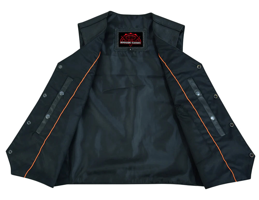Black Stone Men's  Leather Motorcycle Vest - Black