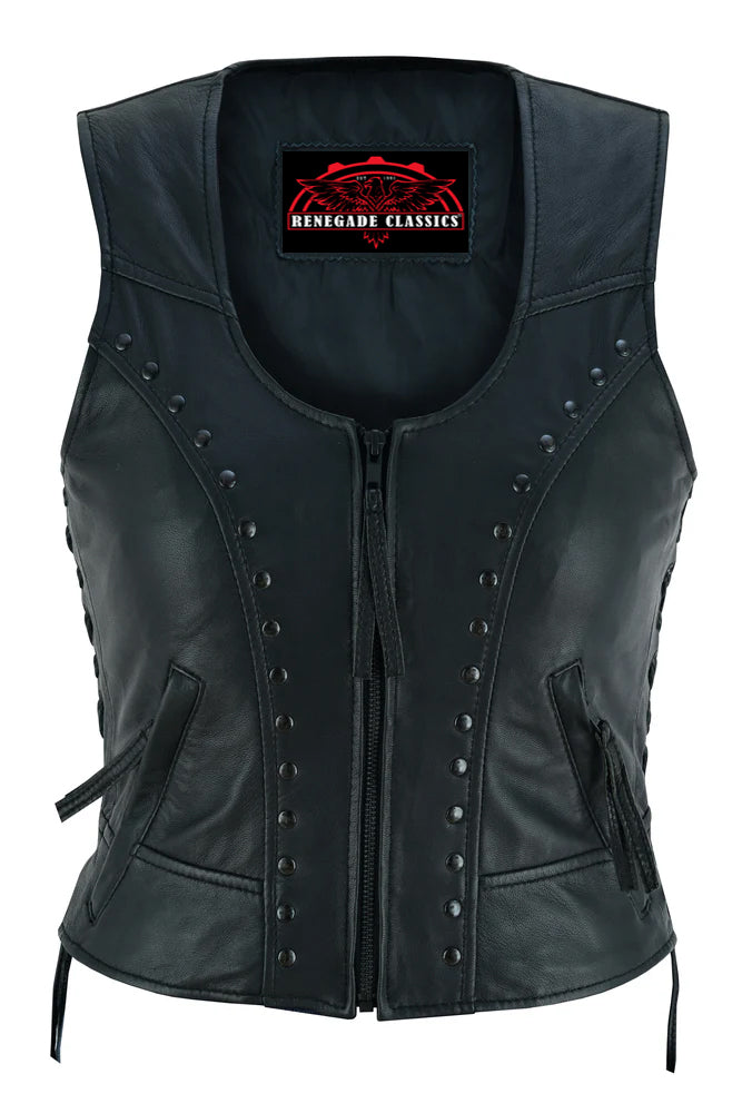 Biker Mommy Women's leather motorcycle vest - Black