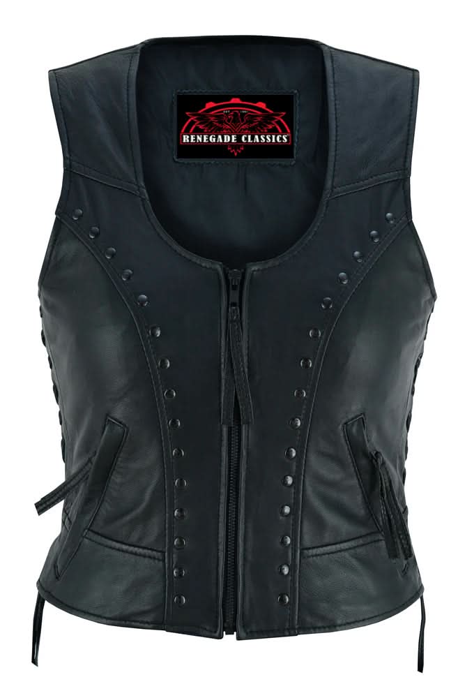 Biker Mommy Women's leather motorcycle vest - Black