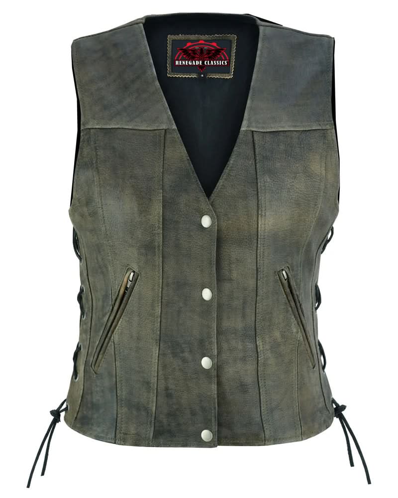 Fury Queem Women's leather motorcycle vest-  Antique Brown