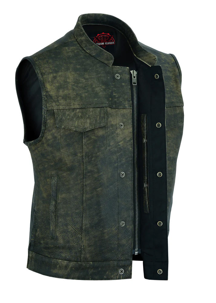 Burnt Men's Antique Brown Leather Motorcycle Vest