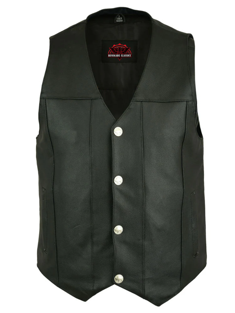 SolidRider Men's Leather Motorcycle  Vest - Black